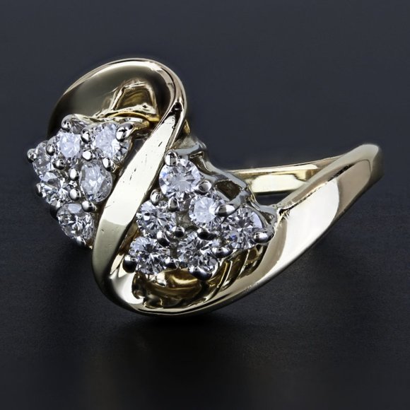 14k Yellow Gold Diamond Triangle Wave Cocktail Ring Band - Picture 5 of 7